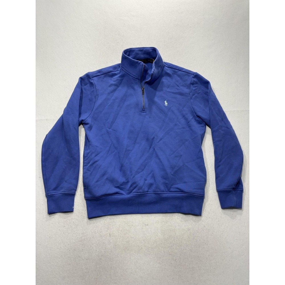 Polo Ralph Lauren Sweatshirt Mens Medium Blue 1/4 Zip Mock Neck Fleece Logo